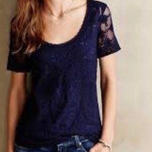 Anthropologie navy blue lace blouse scoop neck S